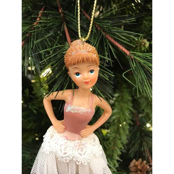 2 Girl Ballerinas Standing Laying Down Pose Pink Christmas Tree Ornaments 3-4 in - Picture 8 of 10